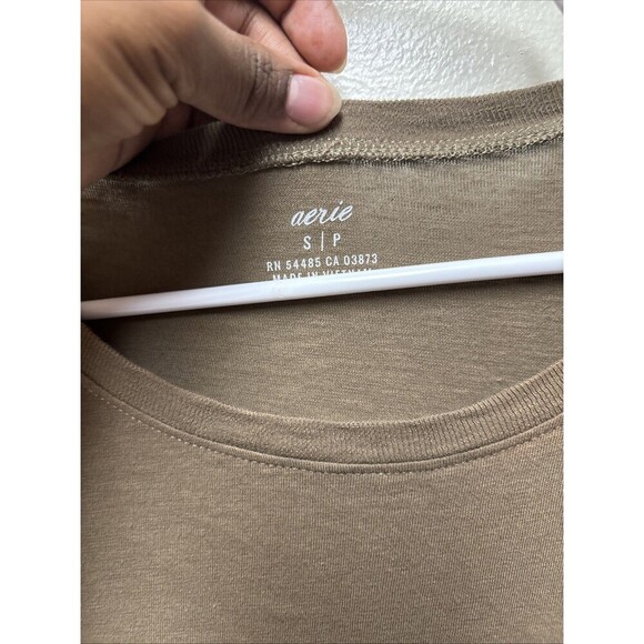 Aerie Olive Green Cotton Tie Waist Long Sleeve Dress Size Small - Picture 3 of 7